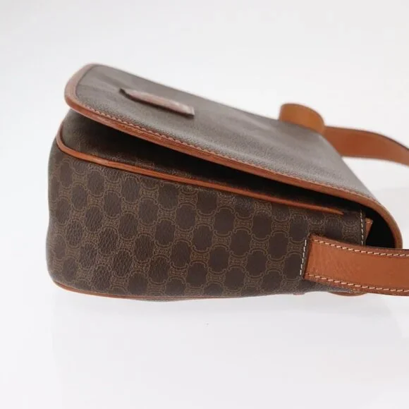 Authentic CELINE Macadam Canvas Shoulder Bag PVC Leather Brown Gold - Picture 10 of 16